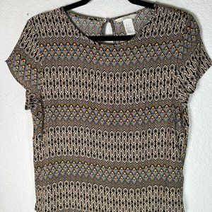 H&M Black White Gold Tribal Print Blouse Size US 4